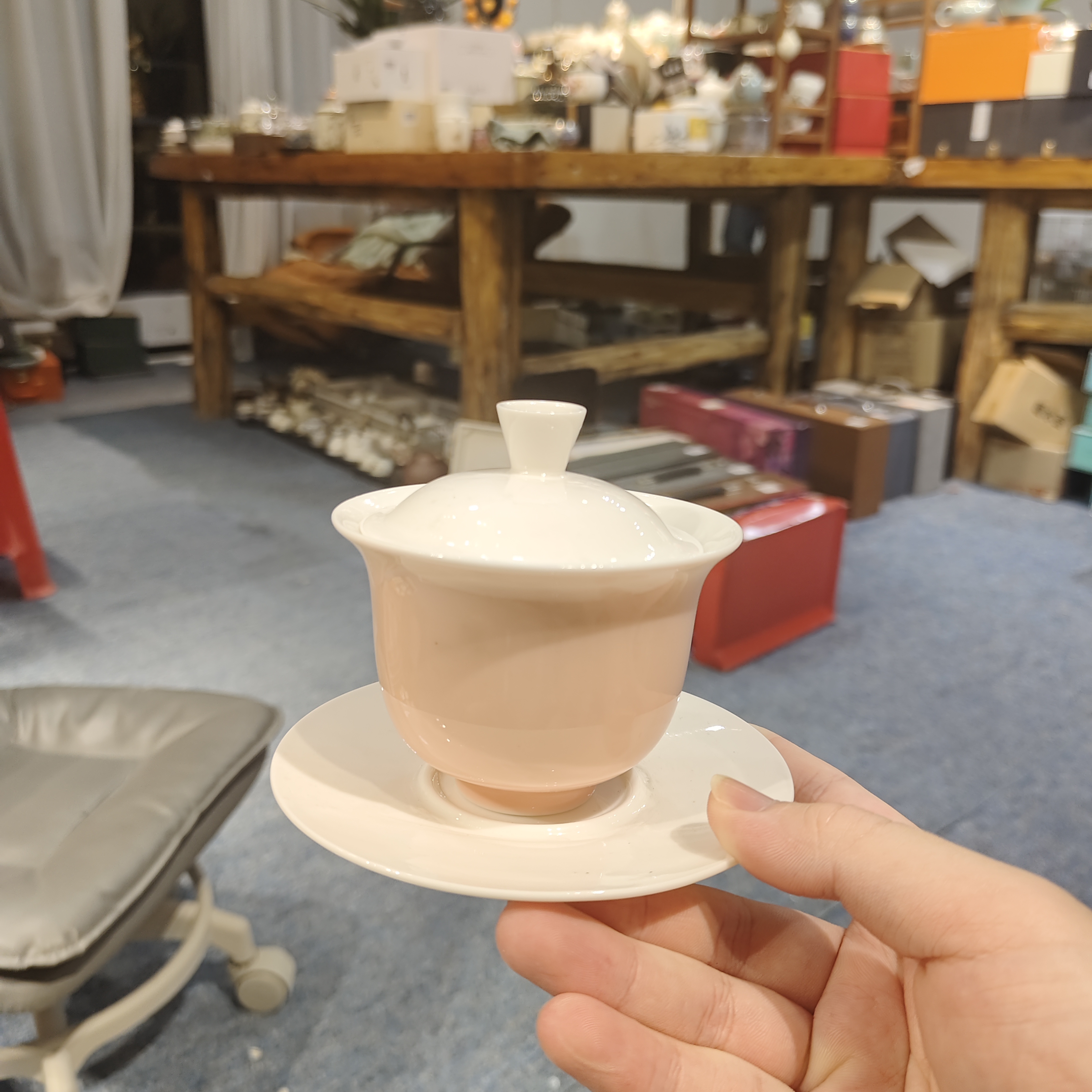 友名陶瓷粉色陶瓷三才盖碗家用泡茶盖碗-5530（直播专享）