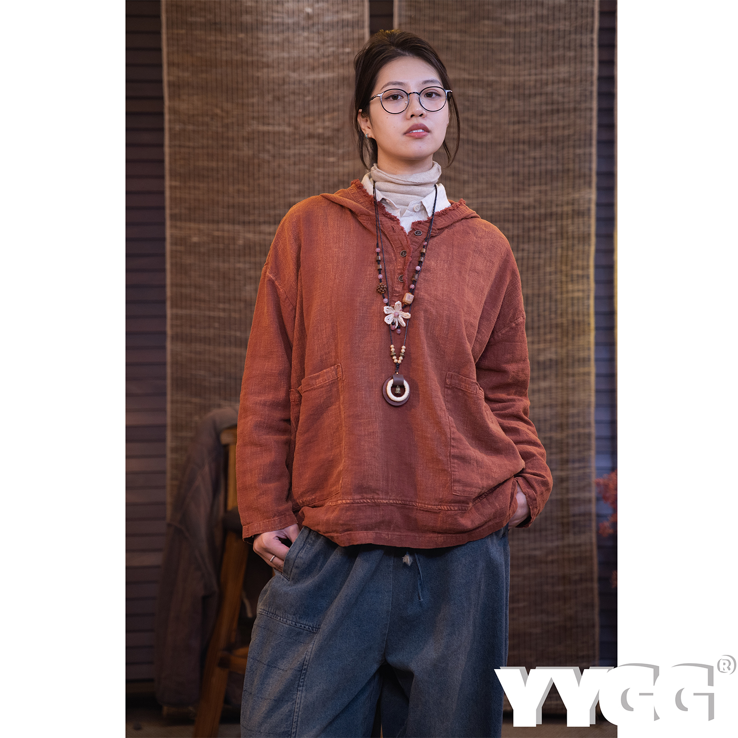 YYGG【天丝亚麻帽衫】25年春天丝亚麻宽松百搭做旧亲肤帽衫250103