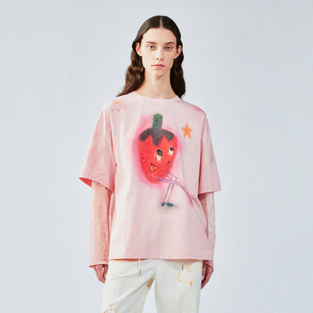 UOOYAA/乌丫2025夏季新款「白日梦」梦境草莓假两件T恤8137