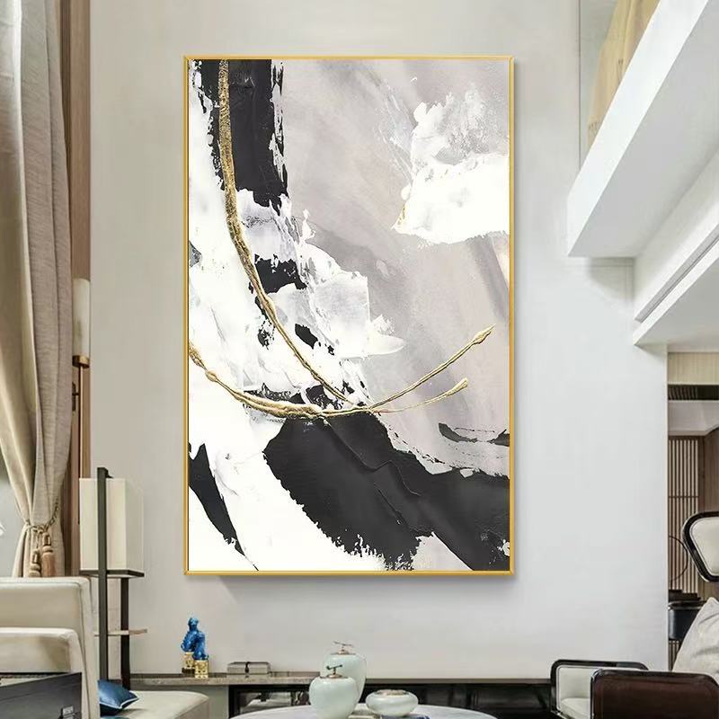 意式极简黑白抽象落地客厅玄关沙发背景墙装饰画走廊过道竖版挂画