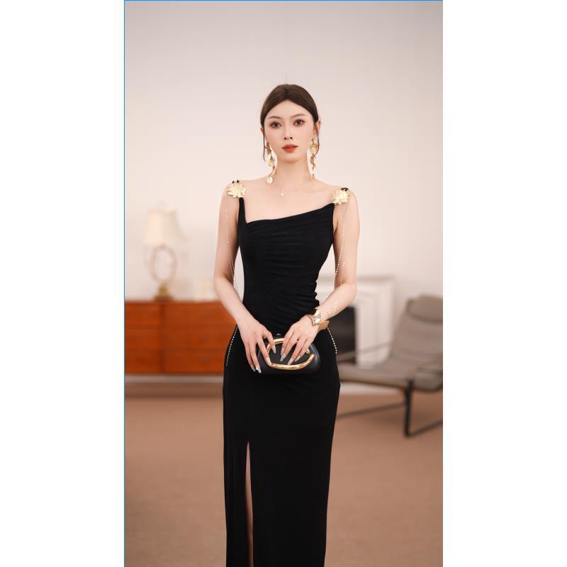 【芝芝】法式气质女神夏季优雅设计感开叉无袖连衣裙YA358