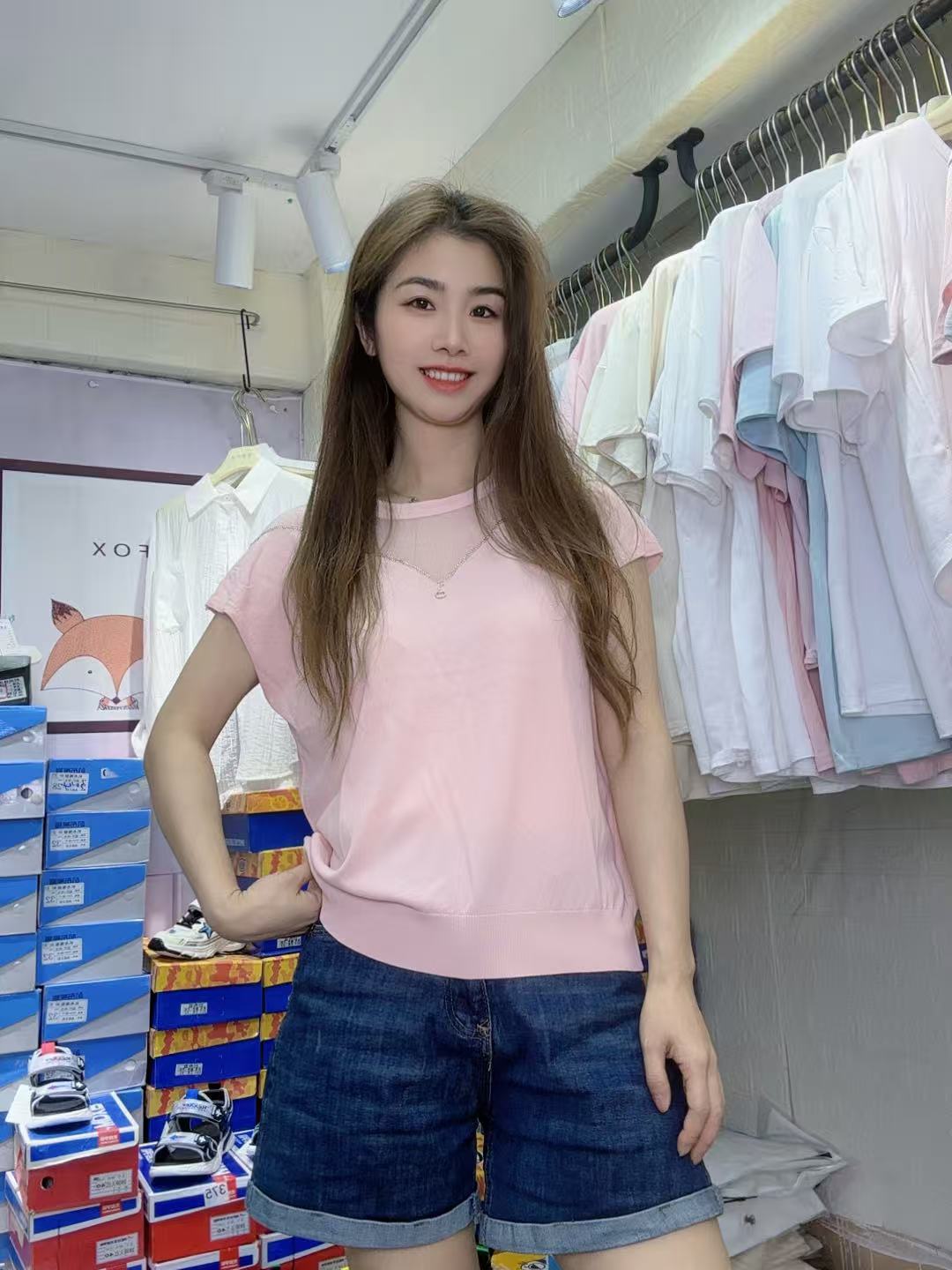 中淑气质夏季女装上衣飞飞袖毛针织衫常规短袖