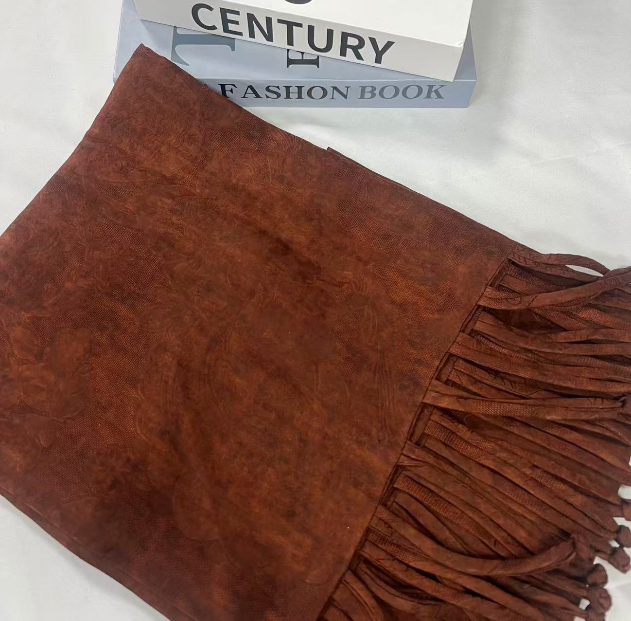 香云纱长巾-江南红云烟 草木染苏罗53*190cm丝巾