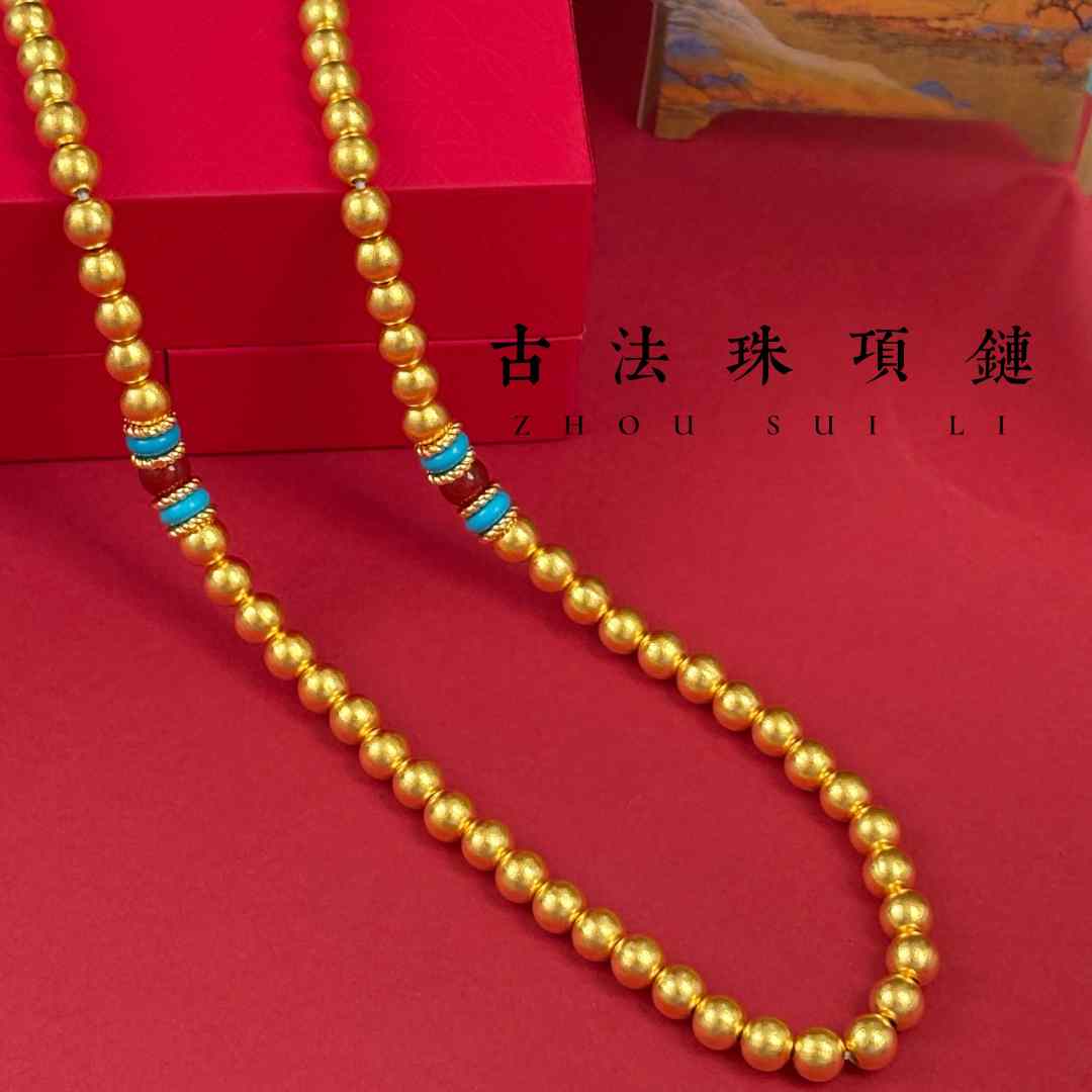 链子足银 古法圆珠项链国潮磨砂女王三圈手串民族风时尚首饰