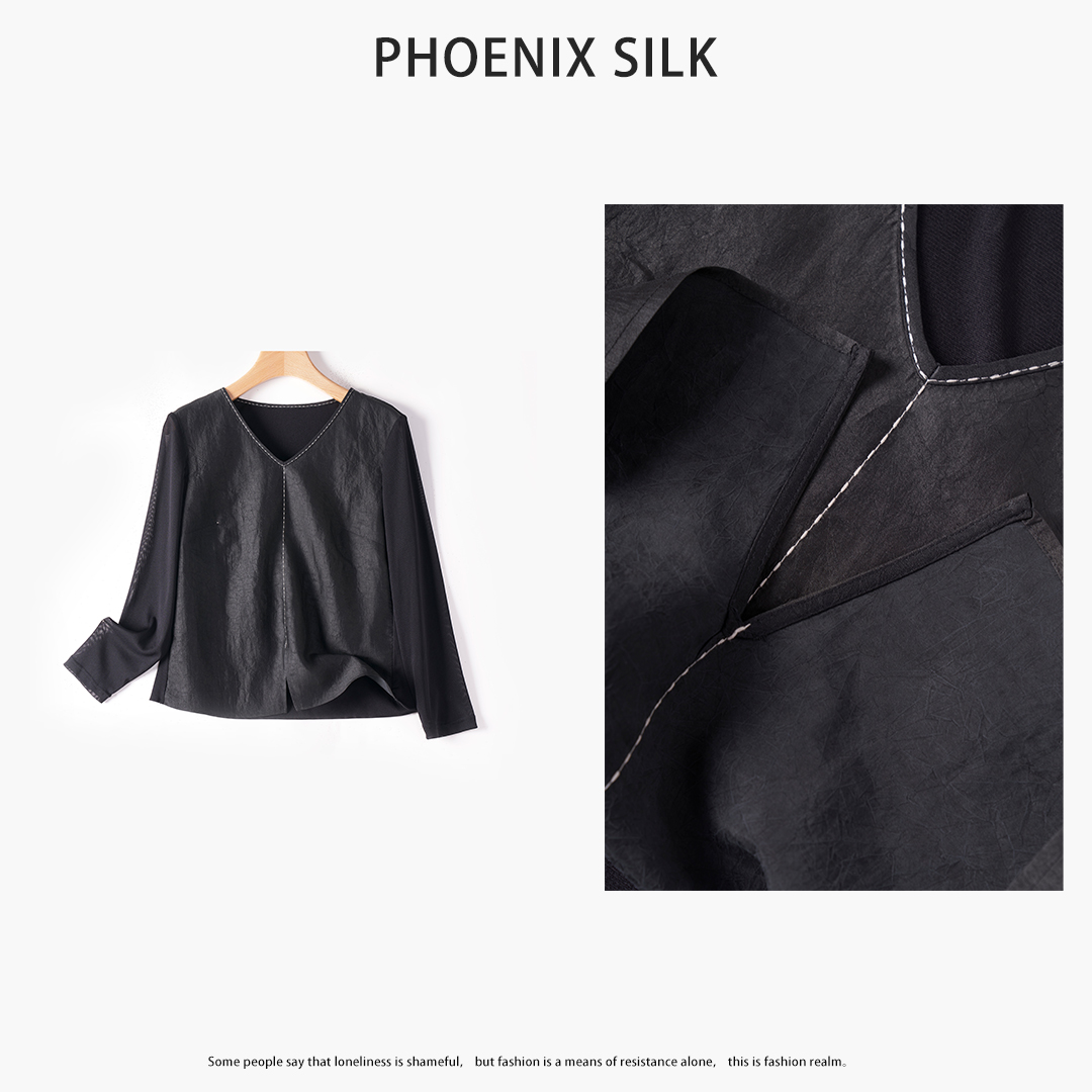 琸娅100%桑蚕丝香云纱休闲风气质女装高级感新款宽松真丝上衣