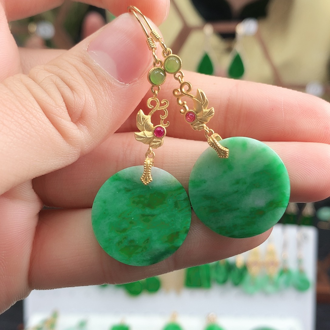 翡翠耳饰银S925镶嵌耳饰