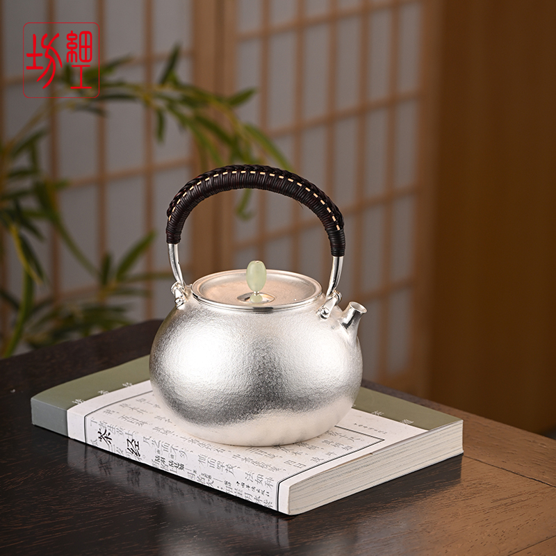 细工坊银壶 纯银手工提梁壶 家用泡茶壶煮茶壶 急须 凝露·提梁壶