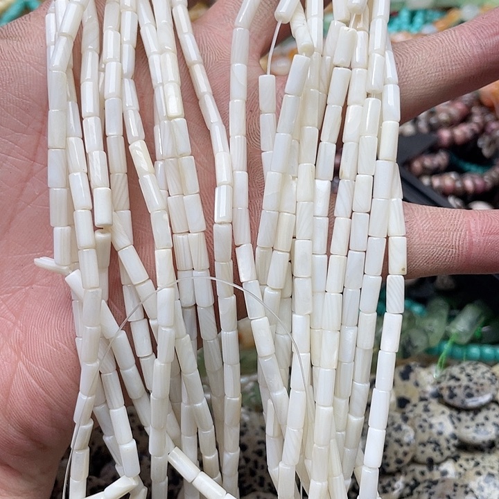 玛瑙/玉髓珠宝半成品合金3条3x7mm白贝管珠