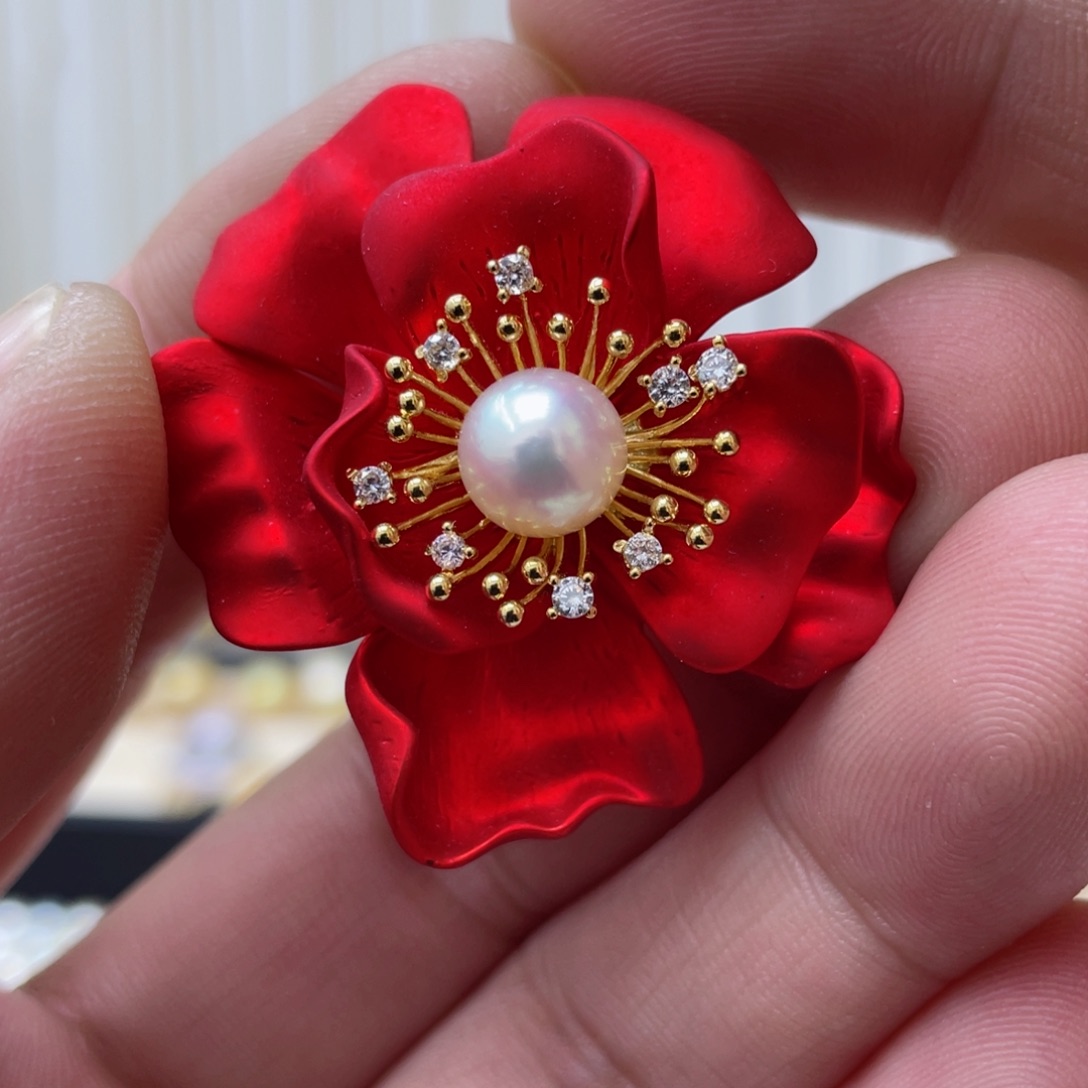 海水珍珠胸针合金