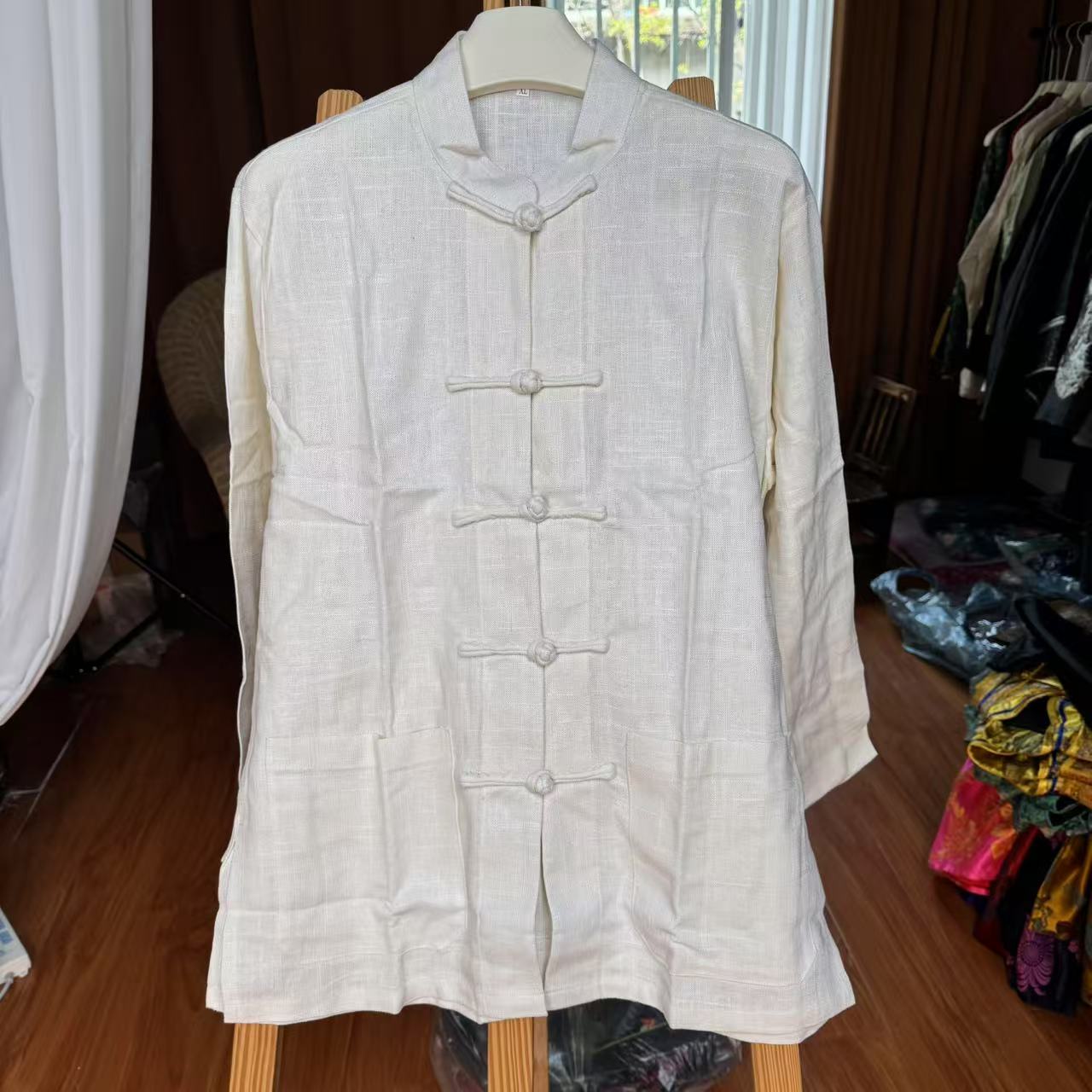 新中式中山装国风粗麻单层宽松款男装琦琦棉麻