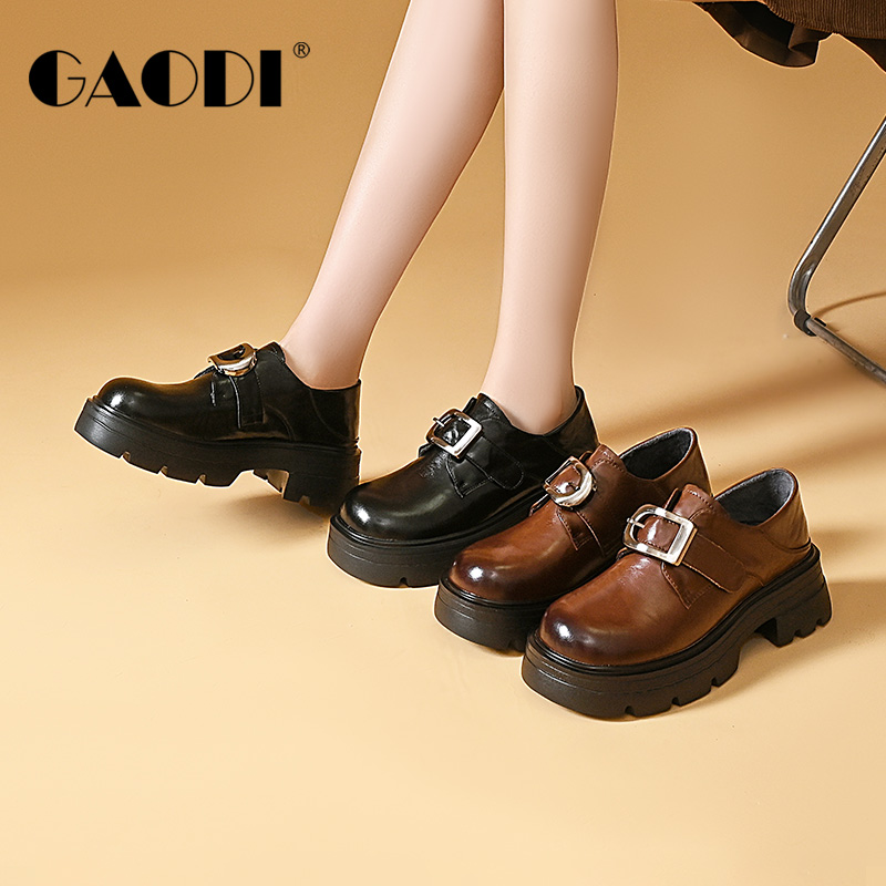 GAODI/高蒂牛剖层加绒皮带扣厚底真皮乐福鞋英伦244353-817R-159