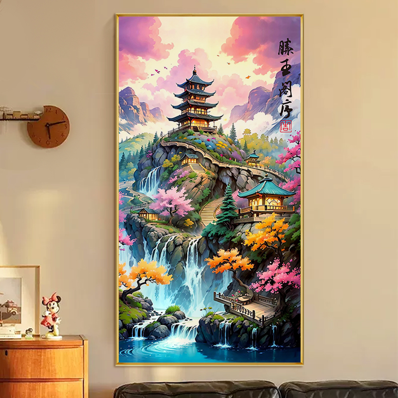 蒂彩DC滕王阁序钻石画满钻新款客厅玄关山水风景中国风粘钻十字绣