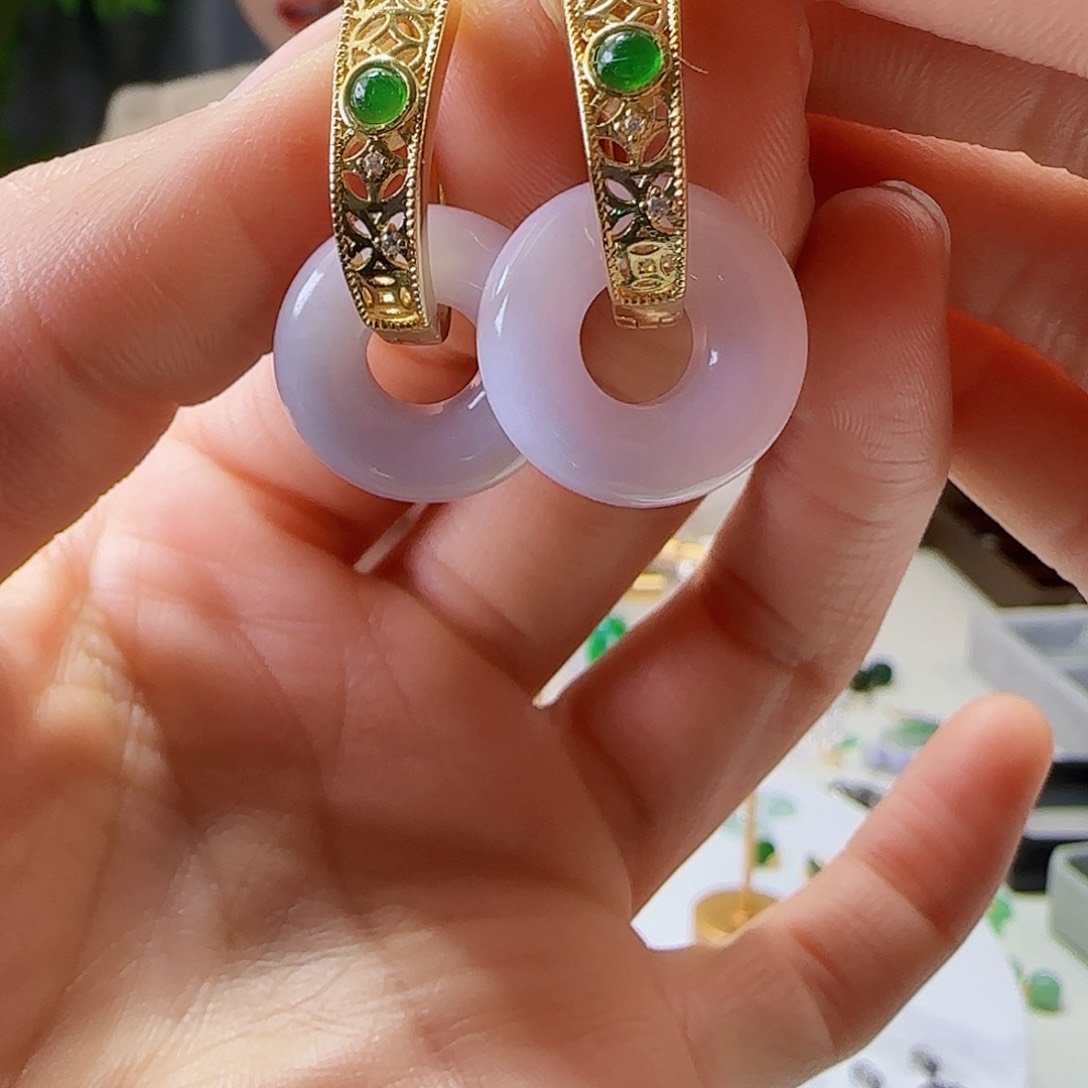 翡翠耳饰银S925镶嵌天然缅甸