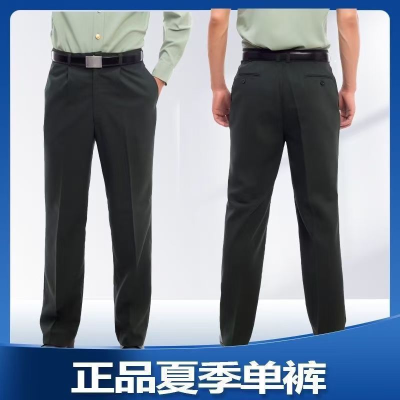 男士松枝绿夏裤带后兜直筒宽松透气耐磨休闲单裤