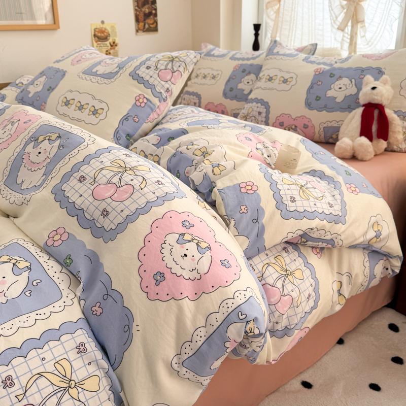 ins风床上用品四件套学生宿舍小清新三件套单人被套床笠款不跑床