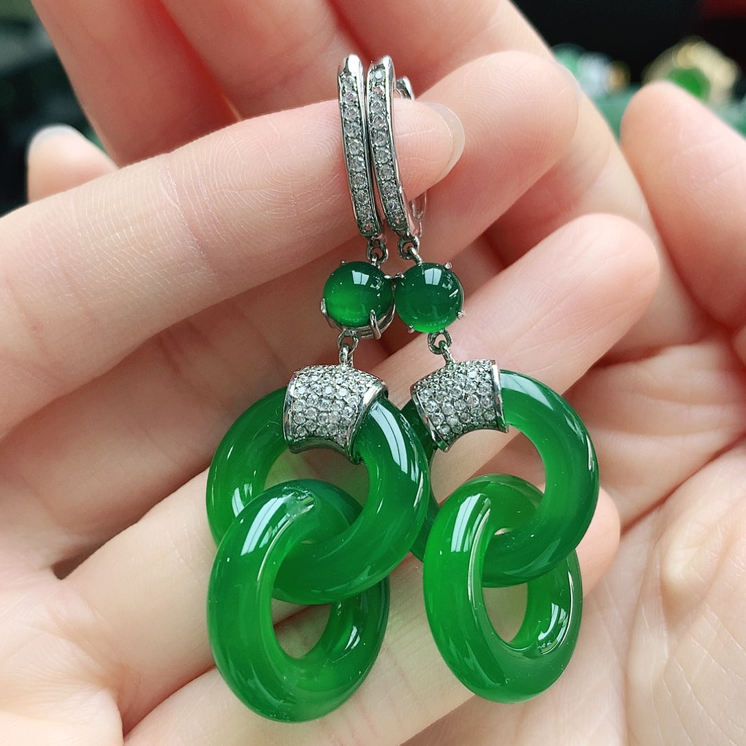 玛瑙/玉髓耳钉银S925镶嵌&****&