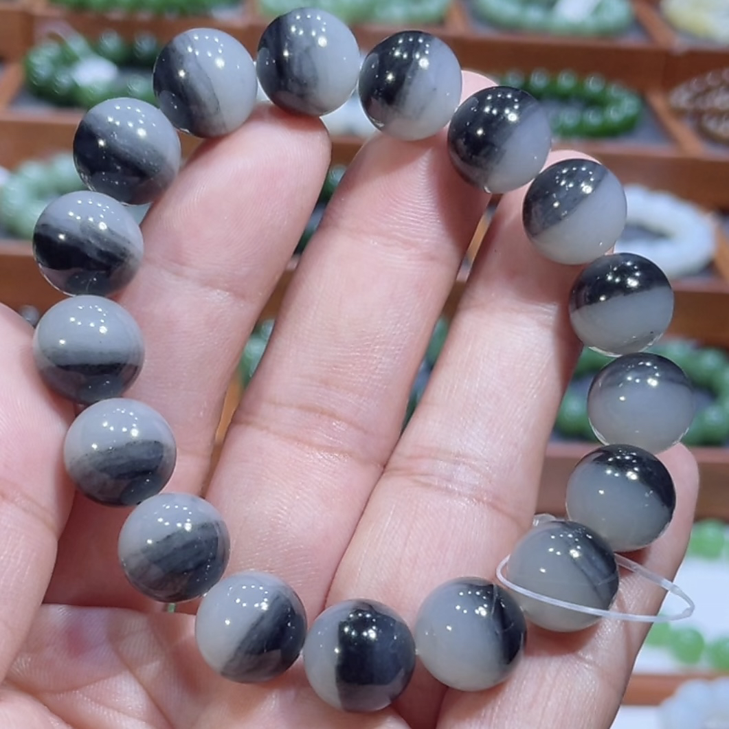 和田玉新疆聚宝盆青花籽手串12mm