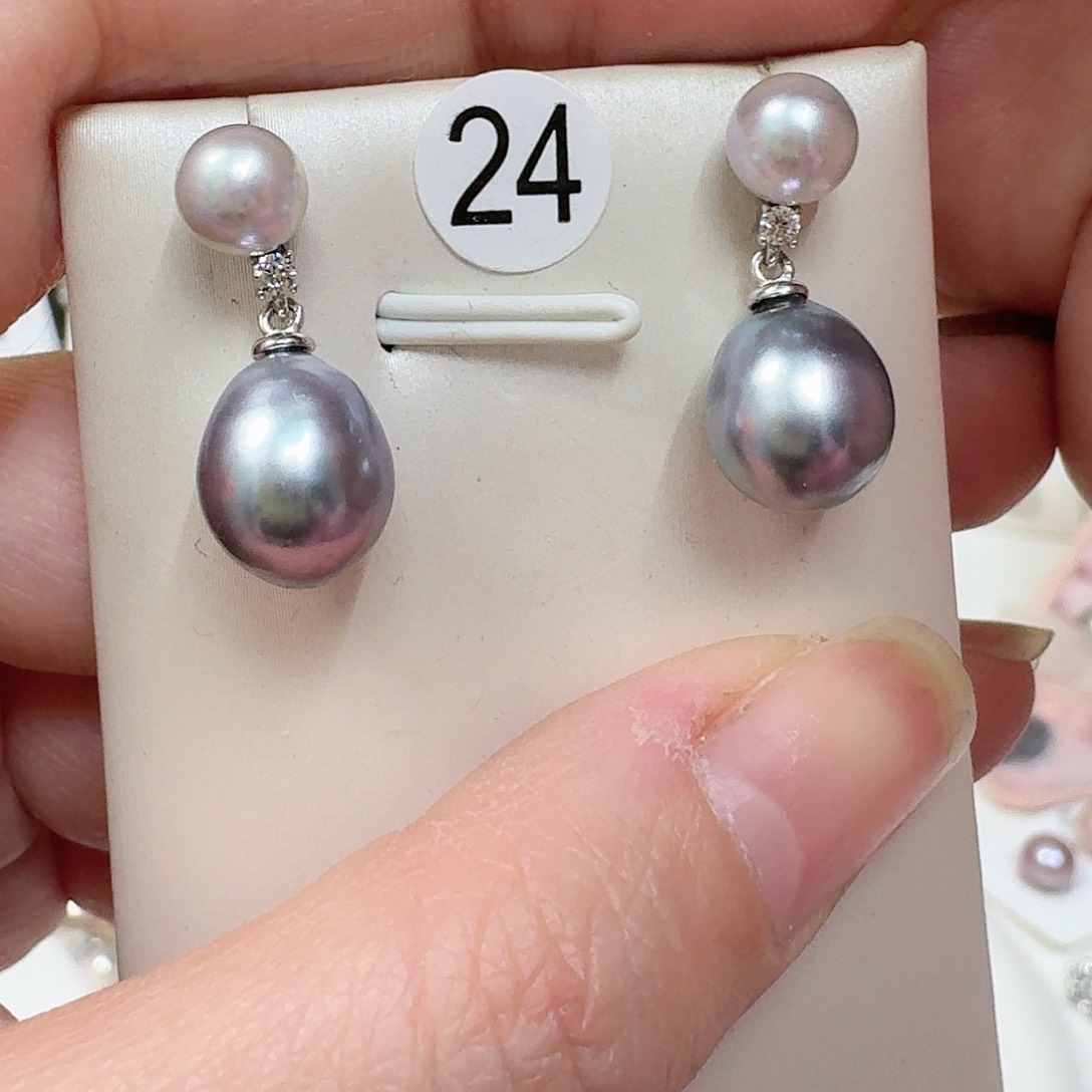海水珍珠耳饰银S925镶嵌