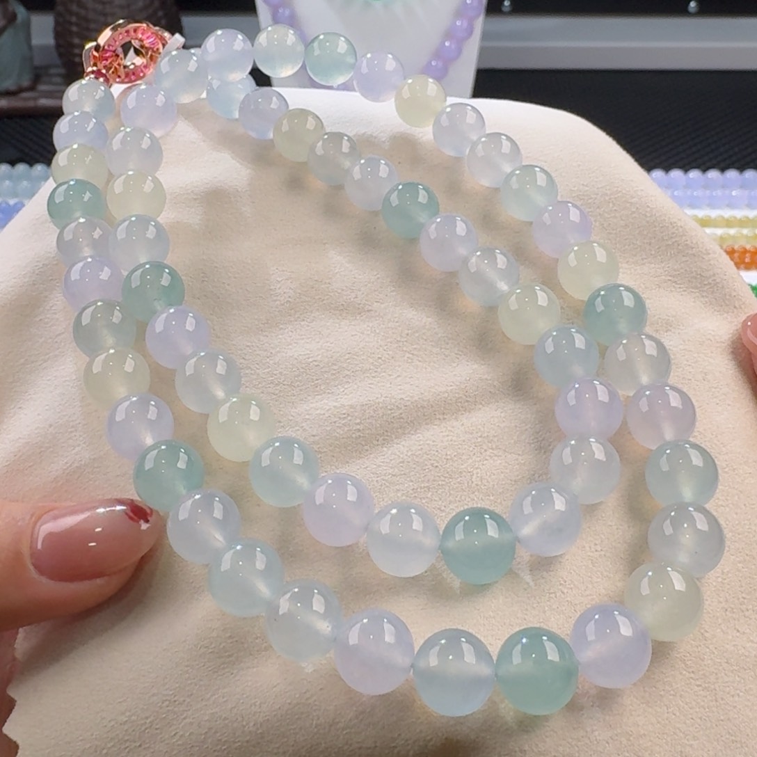 翡翠手链未镶嵌力推高冰梦幻马卡龙长串10mm