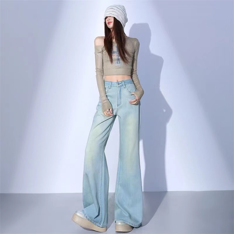 具 2025牛仔裤女复古高腰宽松显瘦直筒裤子
