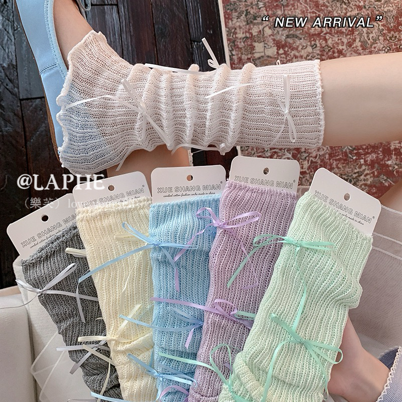 LAPHE春夏薄款袜套女蝴蝶结洛丽塔马卡龙堆堆袜甜美少女小腿腿套