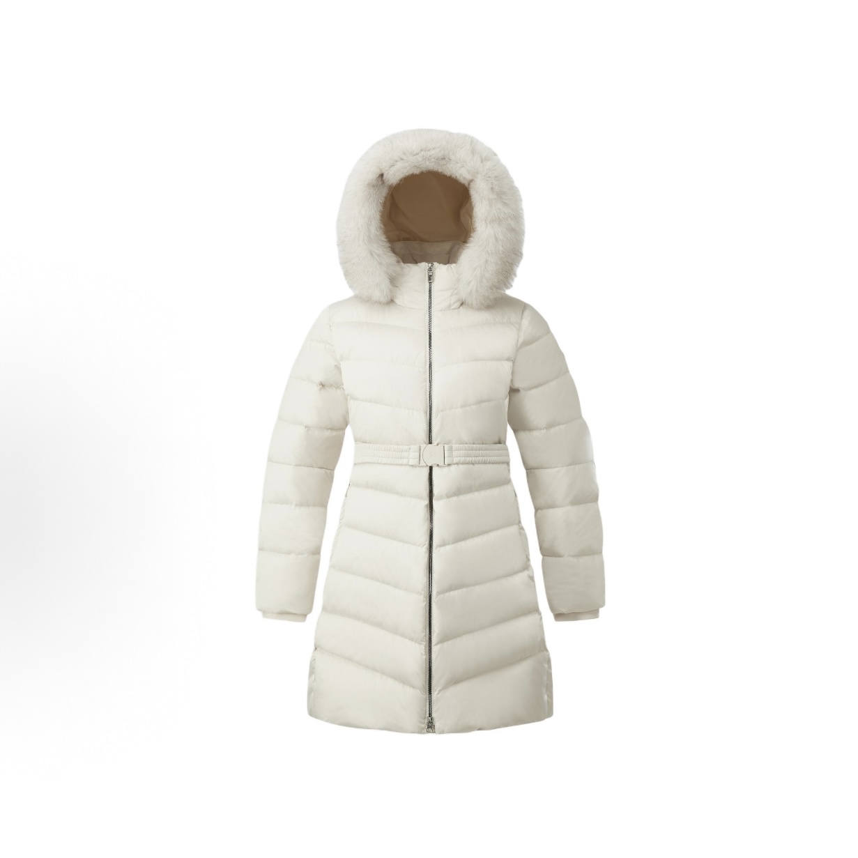 KOLON SPORT/可隆防风防水加厚保暖腰带收腰修身连帽中长款羽绒服