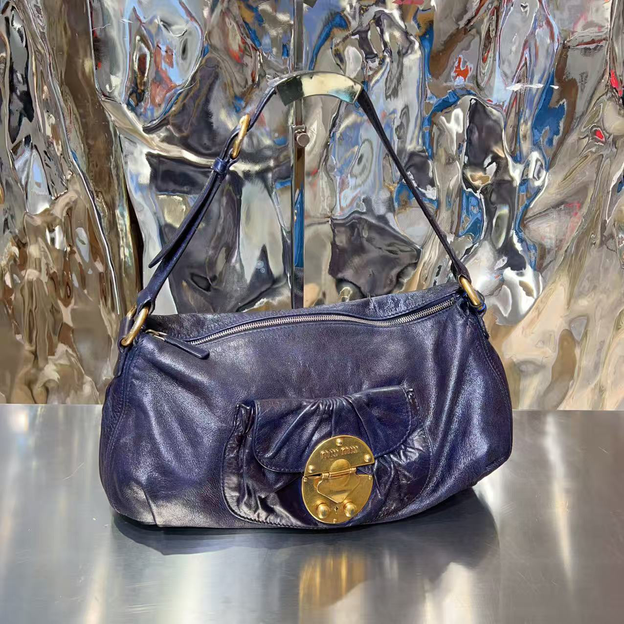 99新 MIU MIU/缪缪 缪缪 miumiu 紫色 翻盖 单肩包/0000