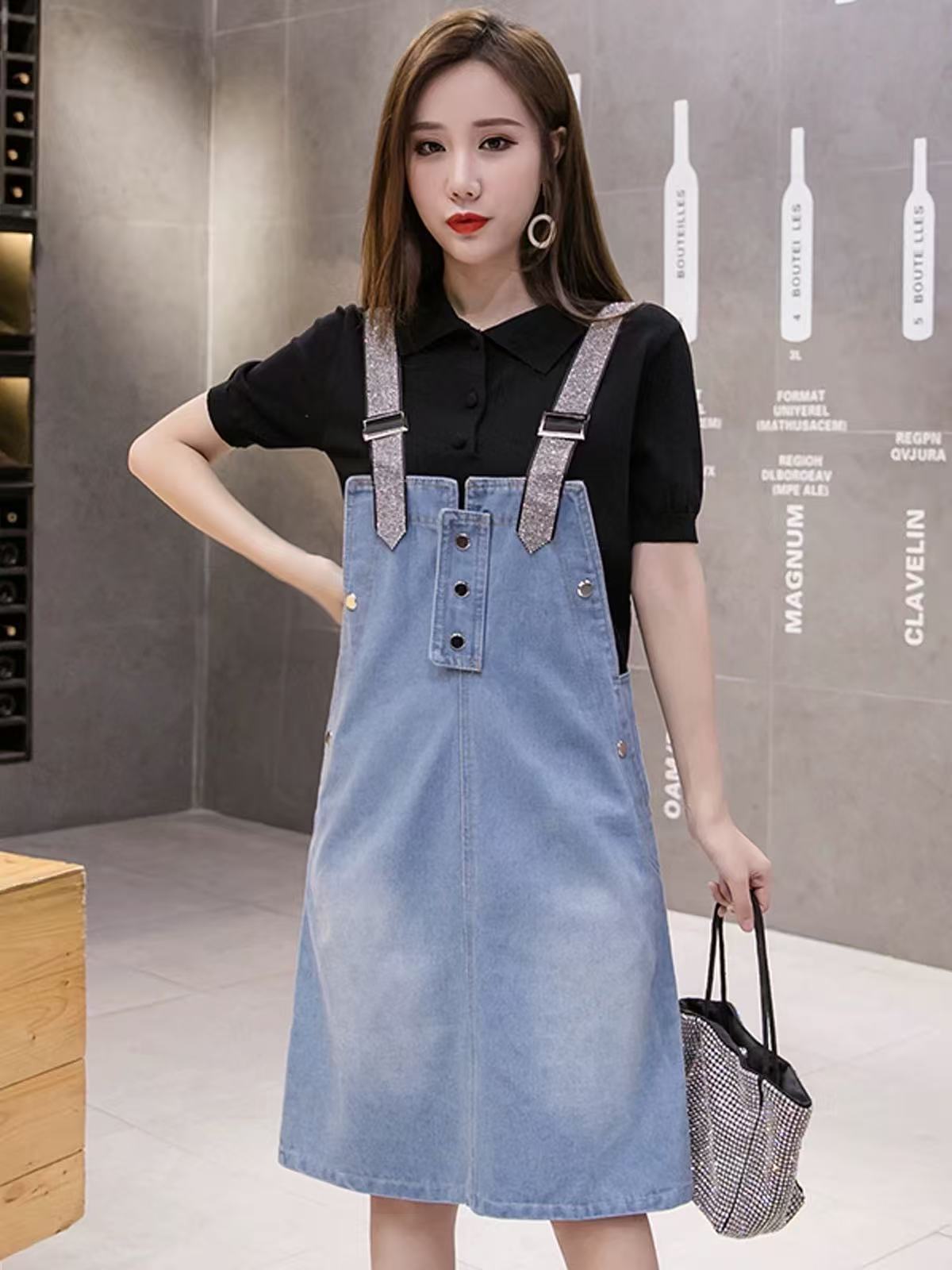 8873 减龄夏裙新款加大码胖mm百搭背带牛仔裙宽松吊带连衣裙潮