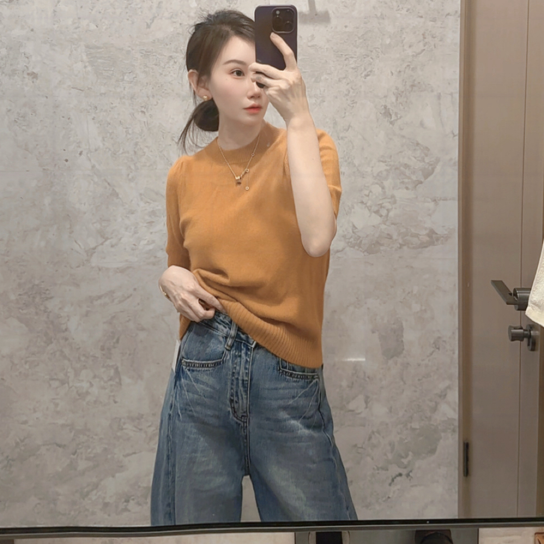 圆领韩版半袖毛衣适合90-118斤