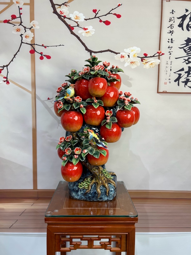 【喜报平安】喜鹊苹果-石湾公仔长38宽25高65玄关陶瓷创意茶室