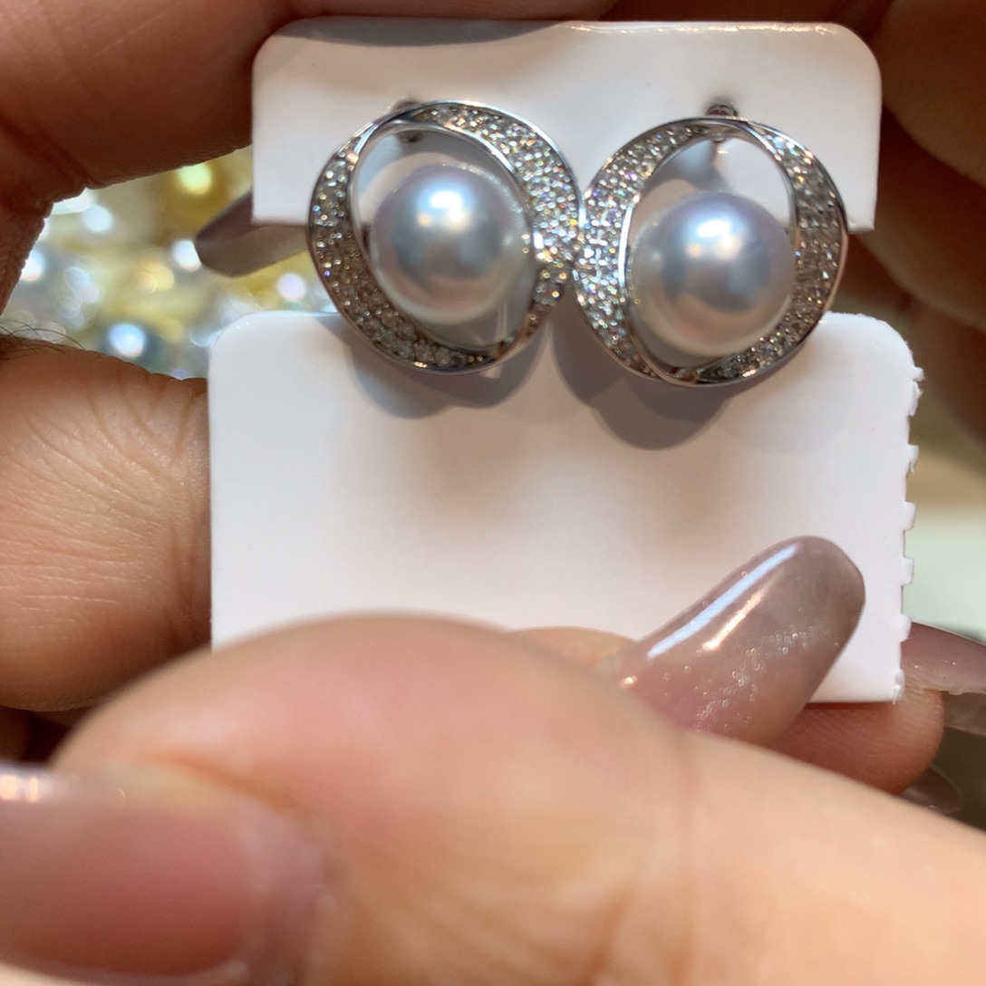 海水珍珠耳饰银S925镶嵌