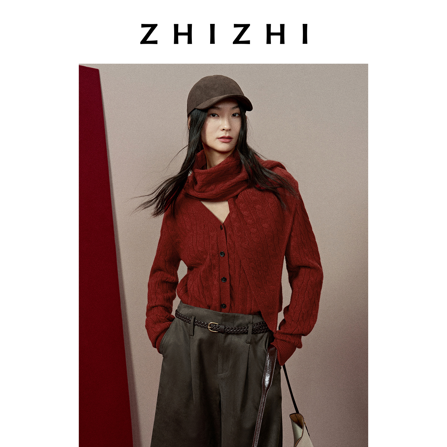 【好运红】致知 调笑 绞花开衫配围巾柔软针织衫25冬ZZ2EWKGN162