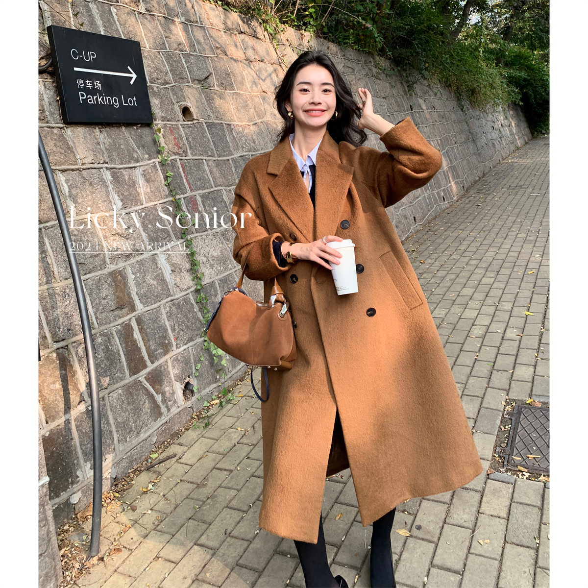 LICKYSENIOR 薇薇安大衣 100%进口苏力羊驼毛大衣女长款毛呢外套
