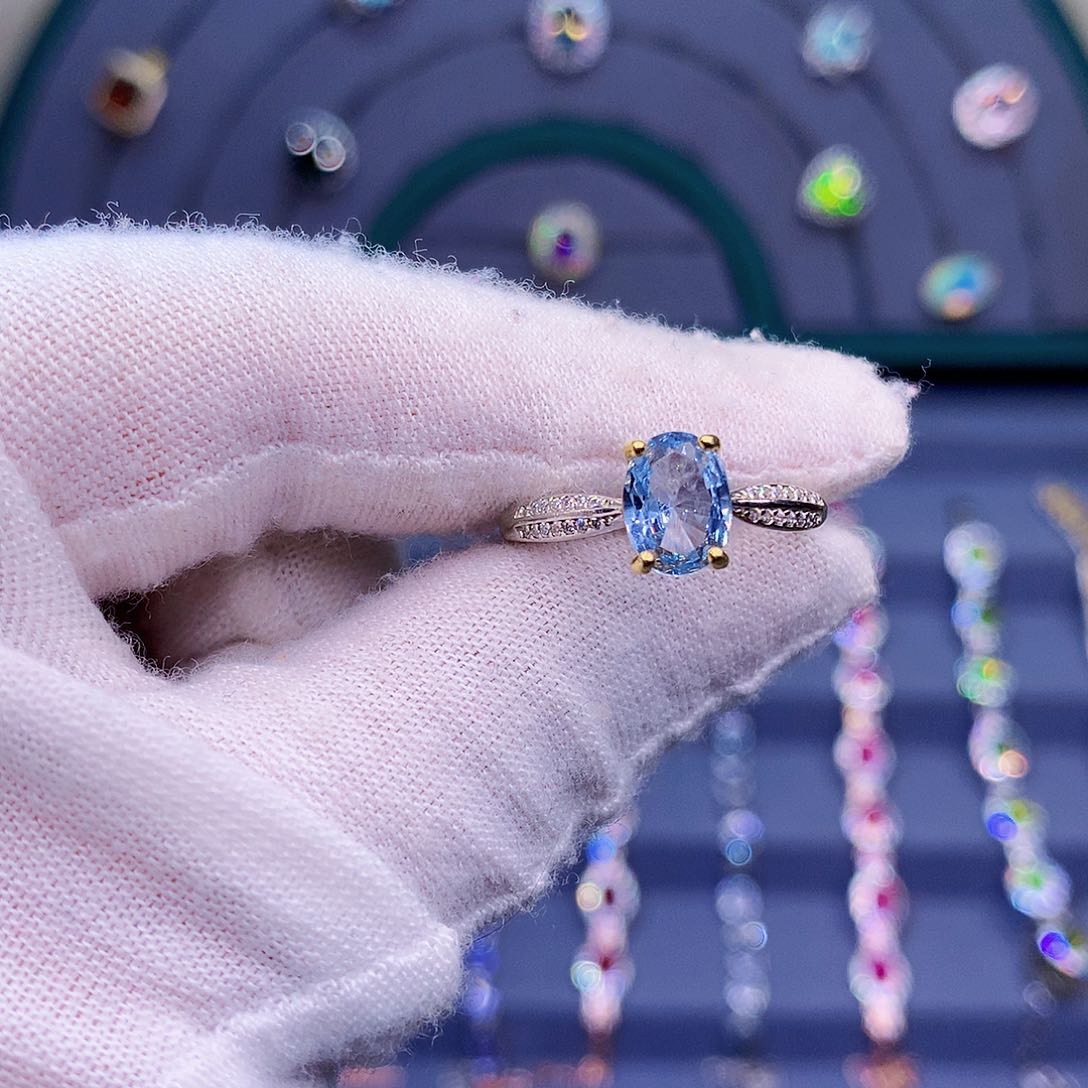 海蓝宝石戒圈银S925镶嵌