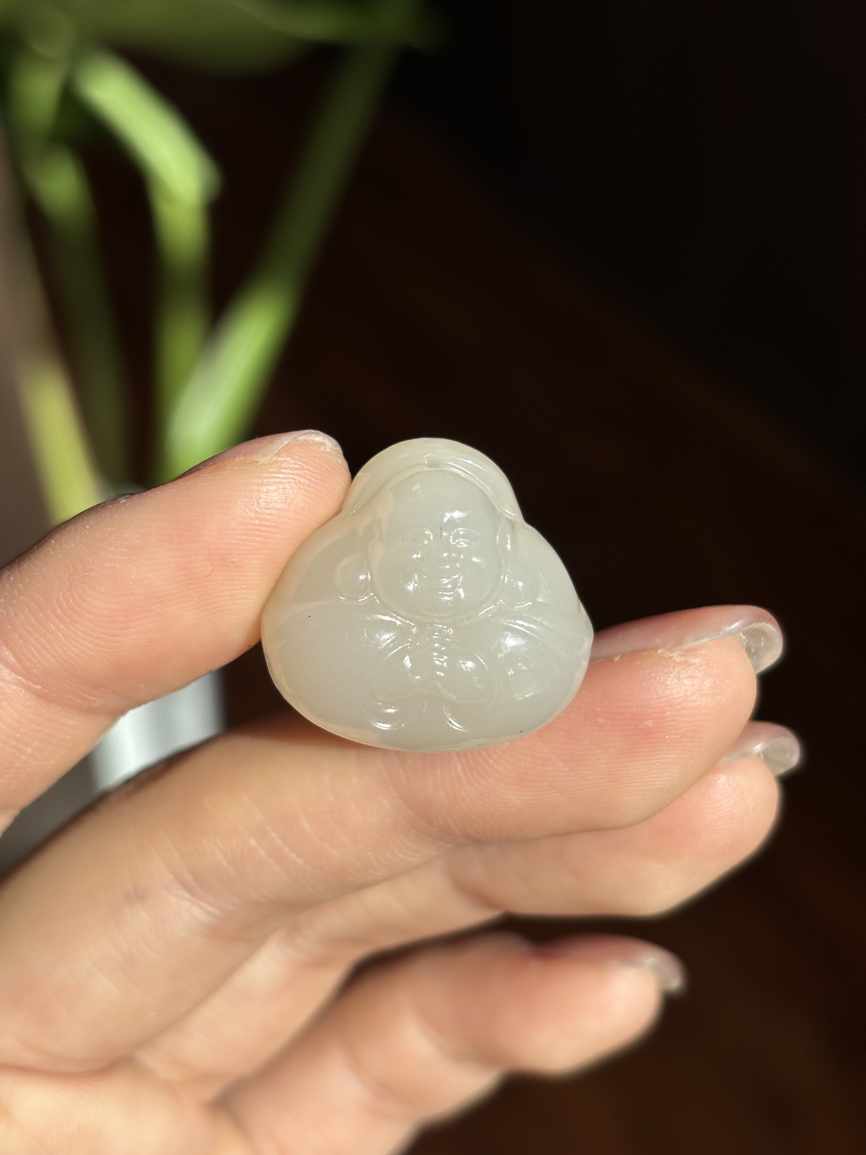 2265 和田玉藕粉抱抱佛吊坠规格约：21.3/21.3/12.2mm多样性发其一