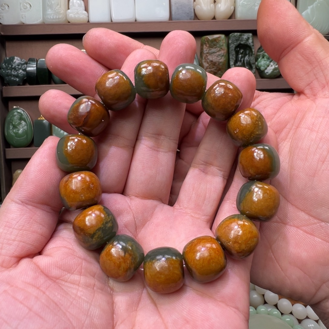 和田玉未镶嵌手串河磨玉玉化细油皮无科技16mm老型有皮纹亏清福利