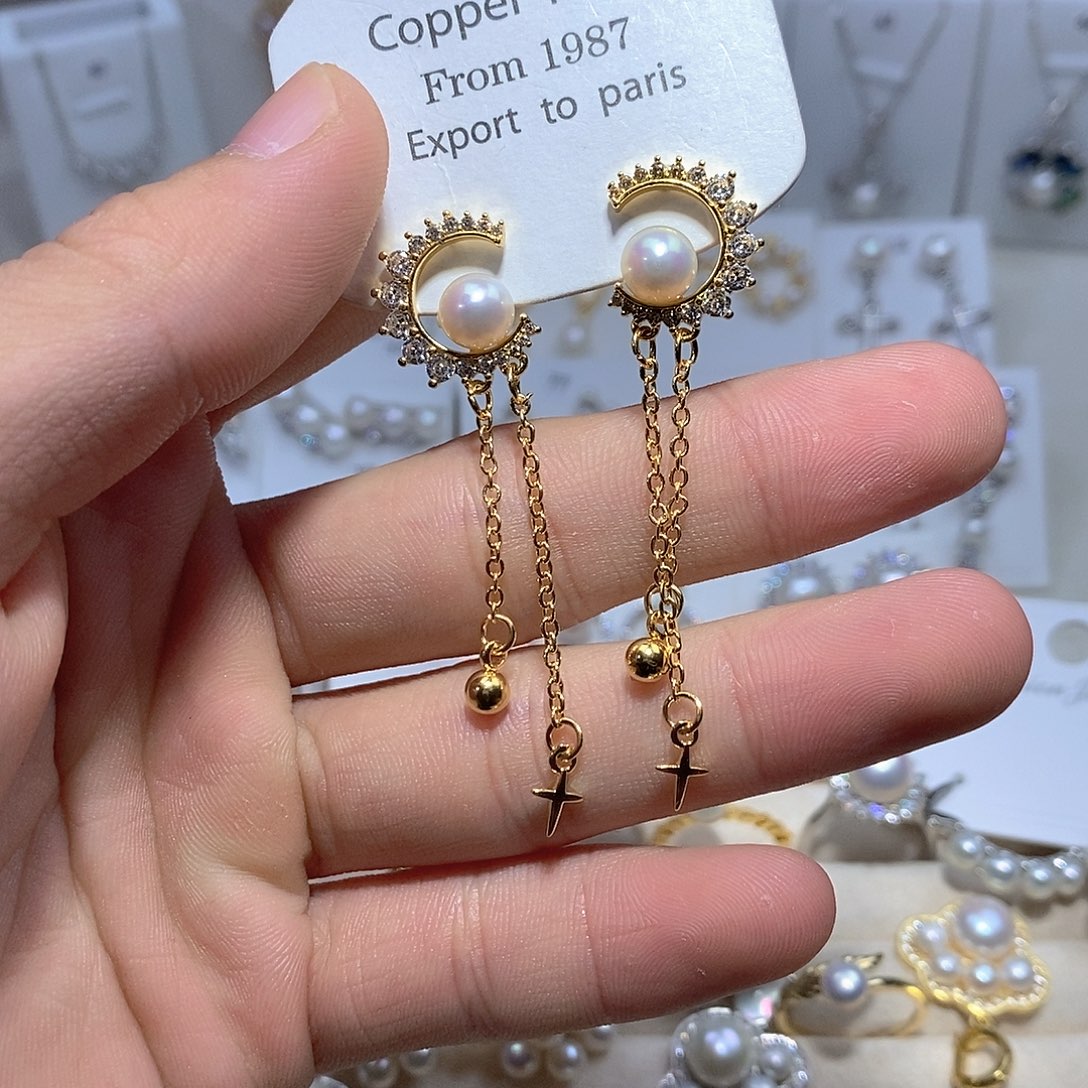 淡水珍珠耳饰银S925镶嵌