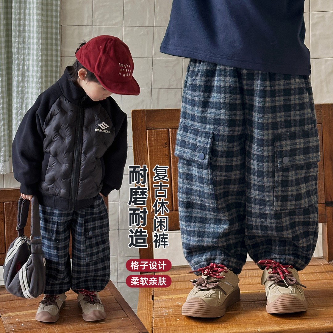 男童加绒裤子儿童休闲裤2025新款秋冬装韩版 HZ25961悠悠童话童装
