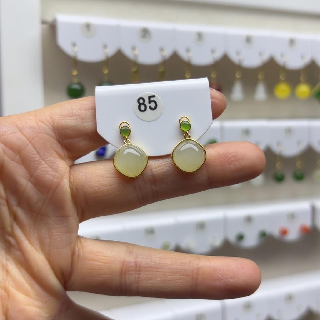 和田玉银S925镶嵌耳饰