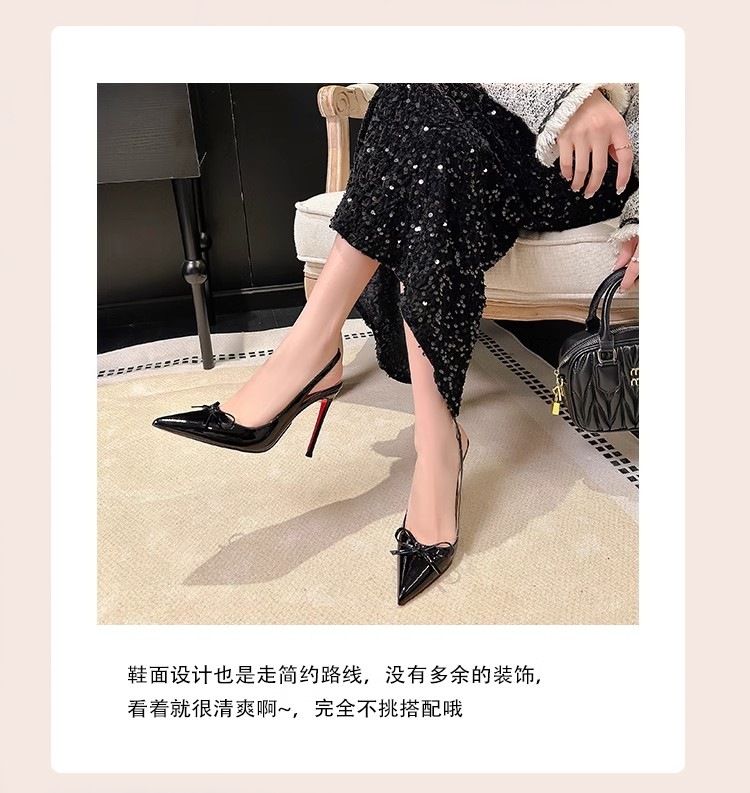 包头凉鞋2025春夏新款蝴蝶结红底后空高跟鞋仙女百搭浅口细跟女鞋