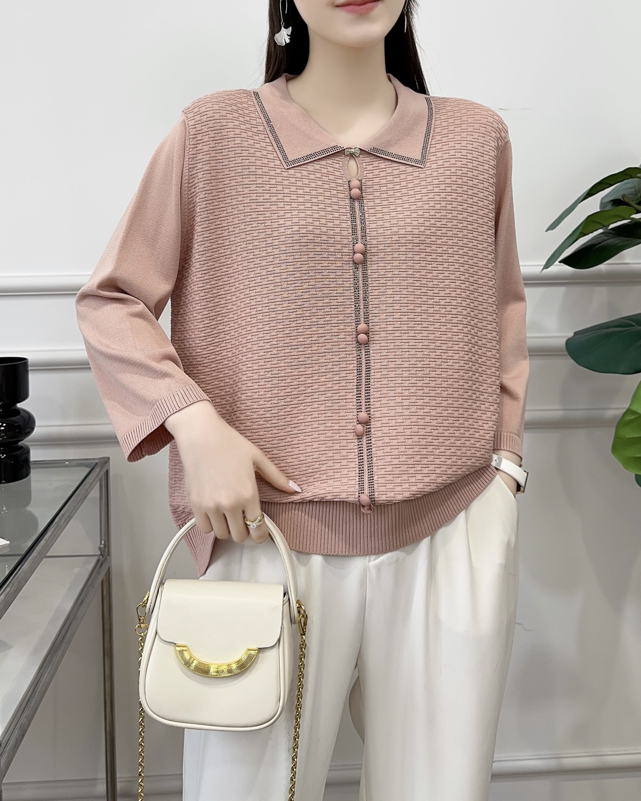 妈妈装春秋九分袖T恤中老年女洋气时尚百搭上衣