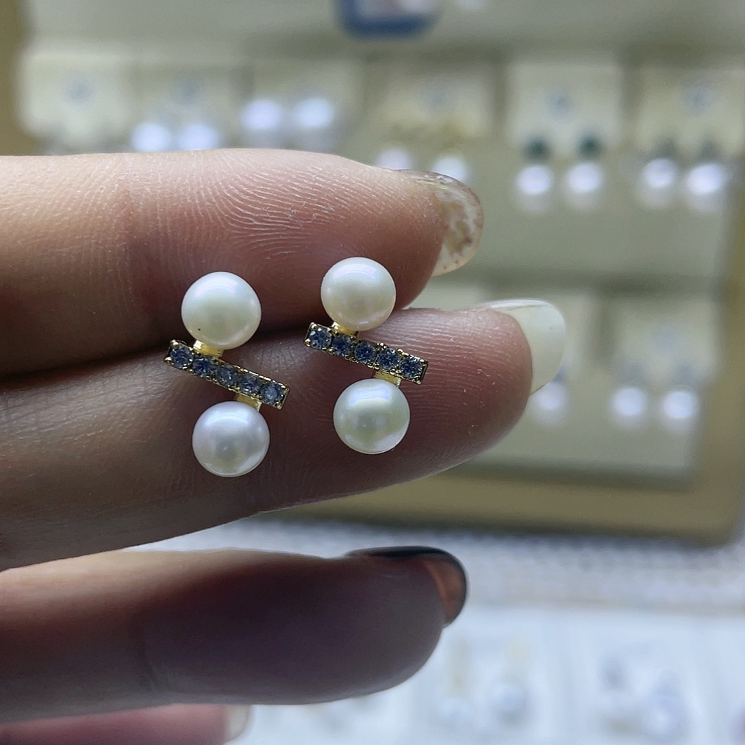 淡水珍珠耳饰银S925镶嵌