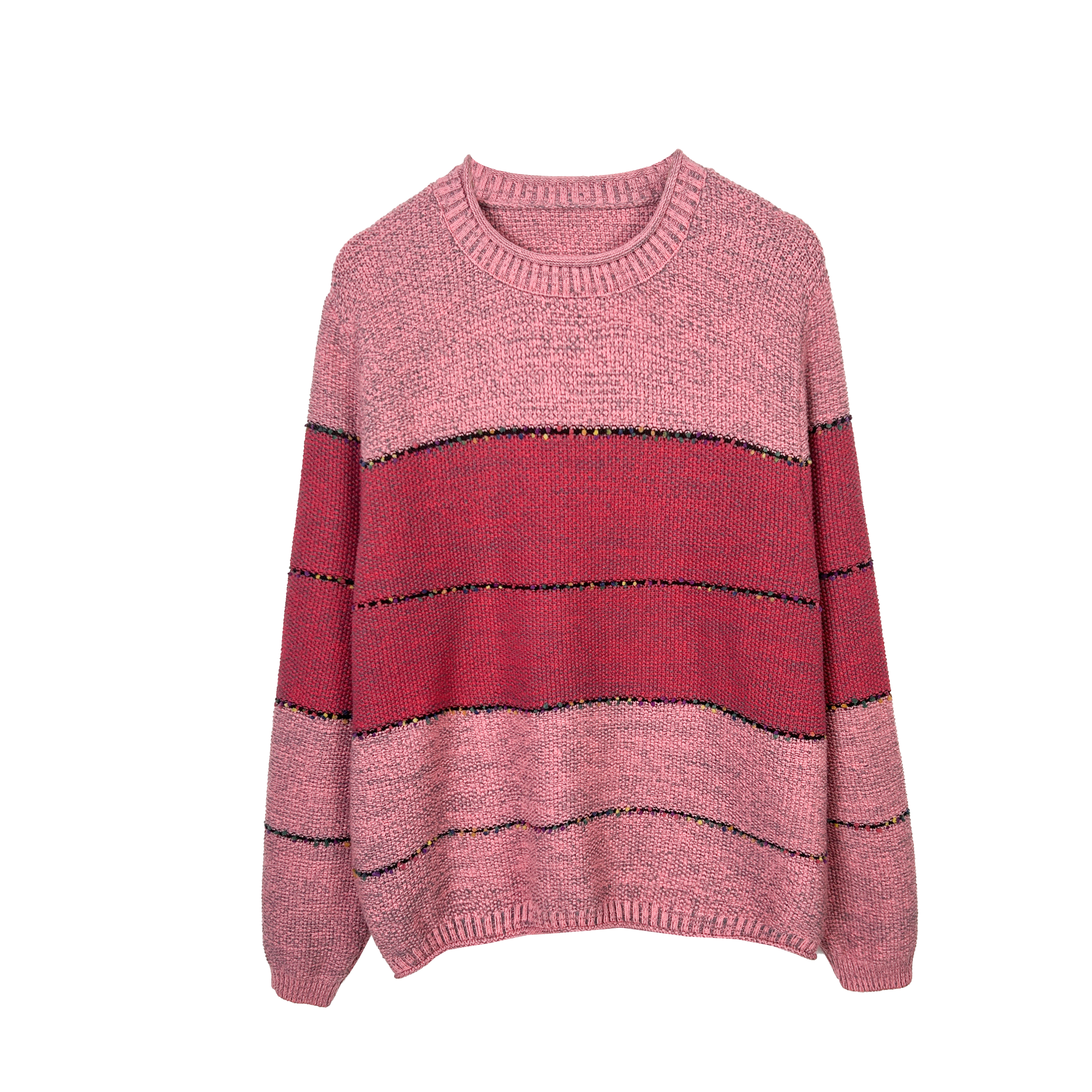 987【大牌女装】-粉色秋冬定制圆领拼接休闲百搭宽松上衣