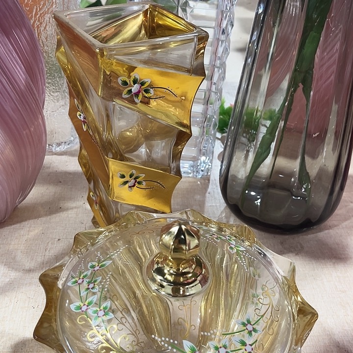 水晶花瓶金色花瓶➕金色果斗