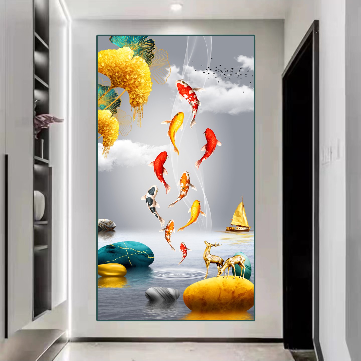 甄选玄关画【年年有余】9006晶瓷镶钻装饰画