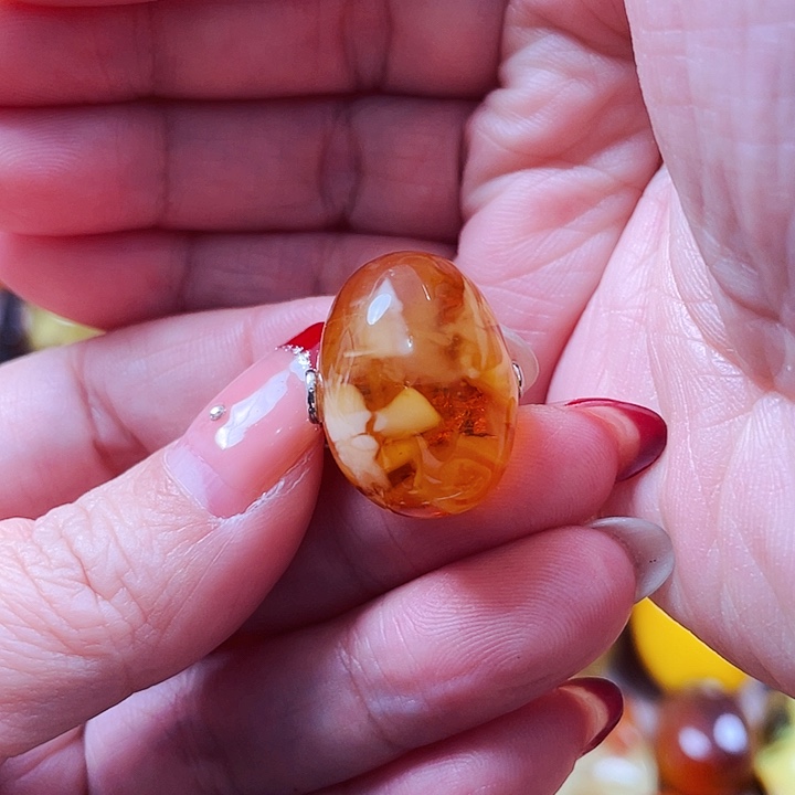 琥珀戒指银S925镶嵌小*戒指