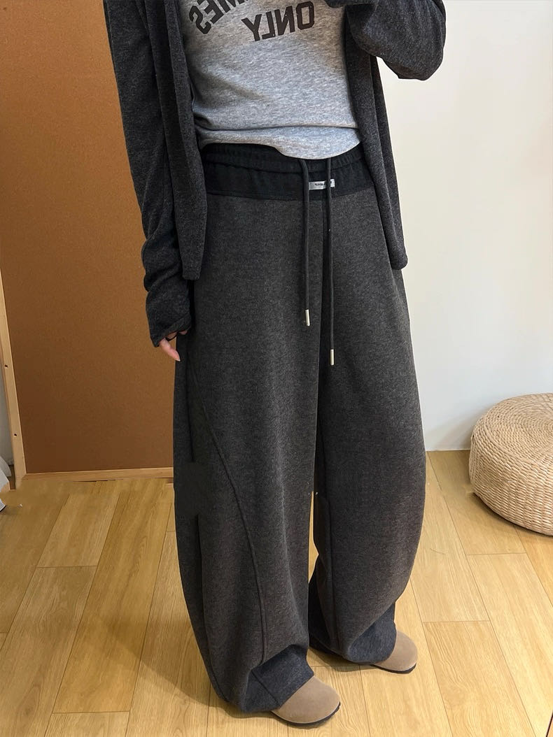 欧洲站松弛慵懒风加绒撞色（香蕉裤）毛呢内里奥粒绒 