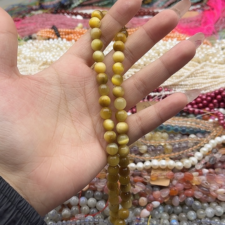 玛瑙/玉髓珠宝半成品未镶嵌一条6mm左右金虎眼石