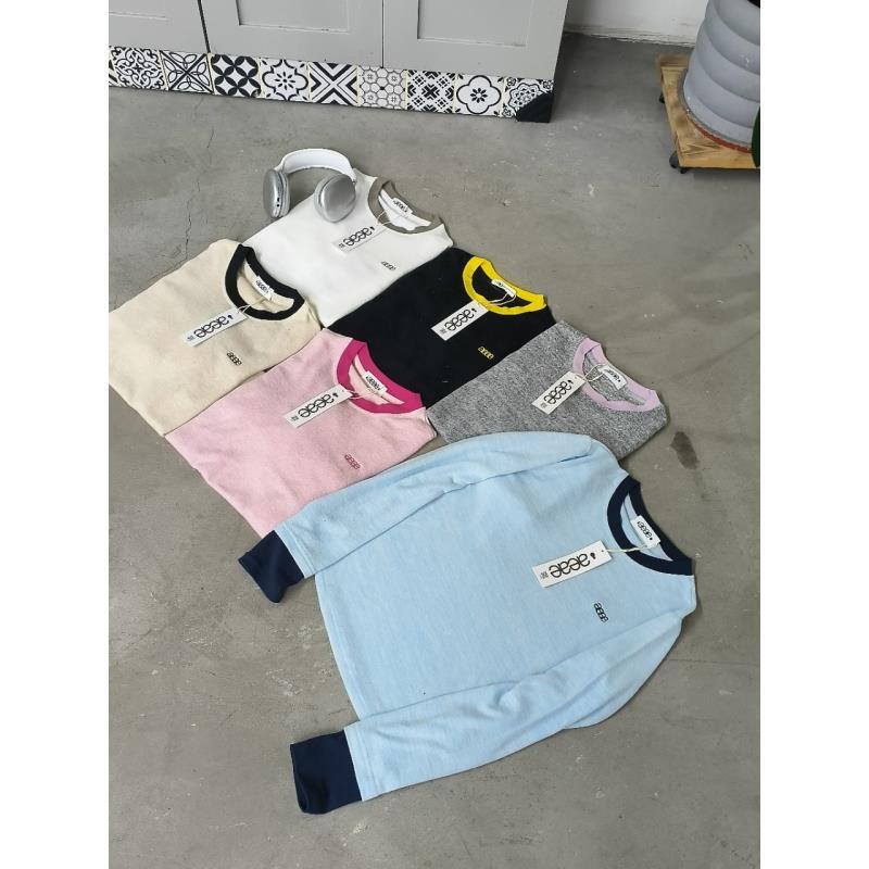 韩系撞色圆领长袖打底衫时尚套头百搭撞色领T恤-LD211