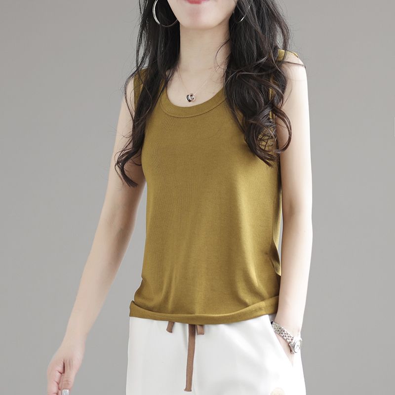 1097黄色夏季百搭螺纹吊带背心大码显瘦内搭打底外穿无袖T恤上衣